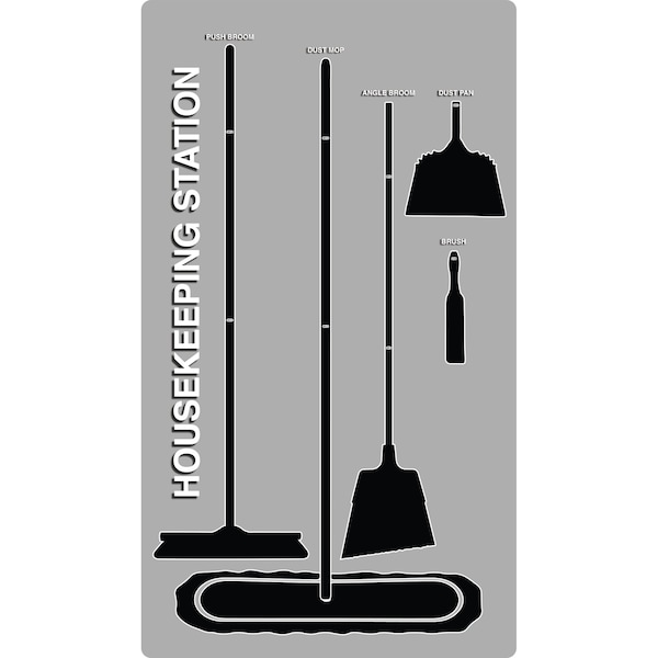 5S Housekeeping Shadow Board Broom Station Version 11 - Gray Board / Black Shadows  With Broom